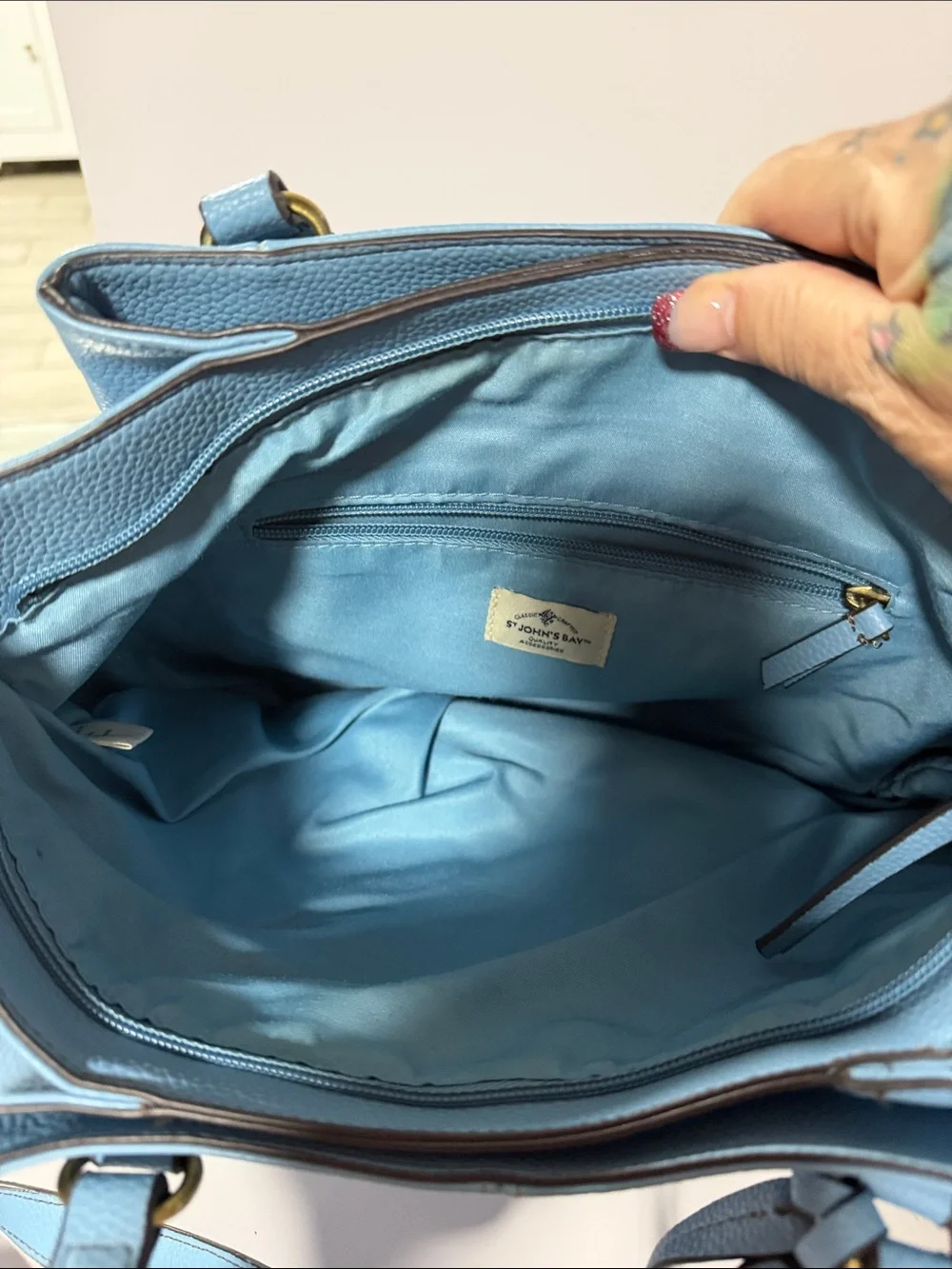 St. John's Bay Light Blue Pebbled Leather Tote with Tassel